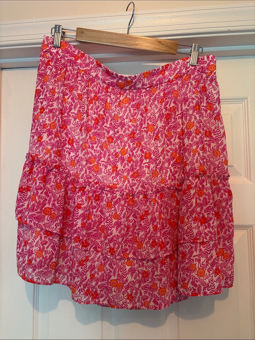 J. Crew Pink and Orange Floral Tiered Mini Skirt